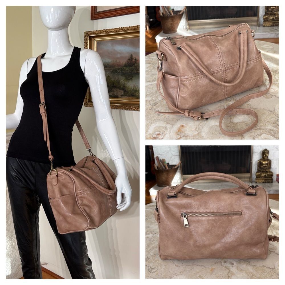 Antik Kraft Vegan Leather Dual Handle Boston Duffel Crossbody Bag